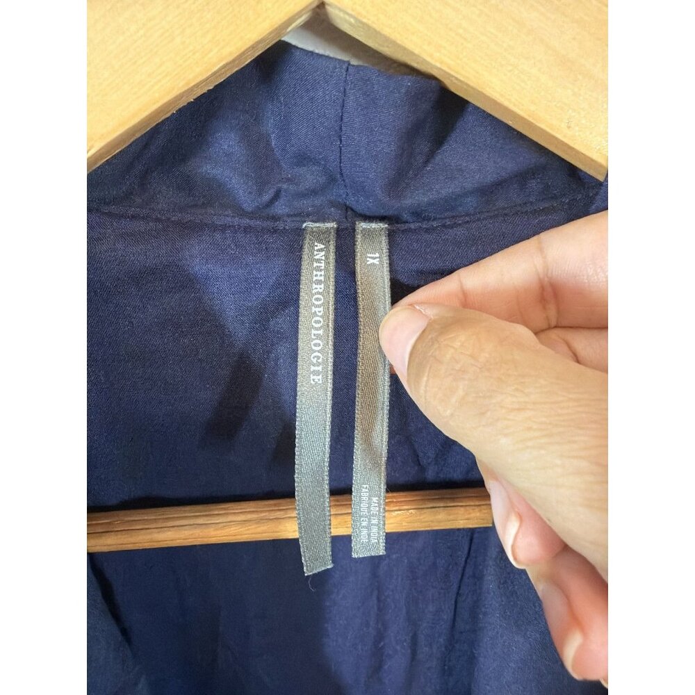 Anthropologie Navy Blue Sleeveless Blouse Size XL Ruffled Hem Zip Up Minimalist - Picture 3 of 9